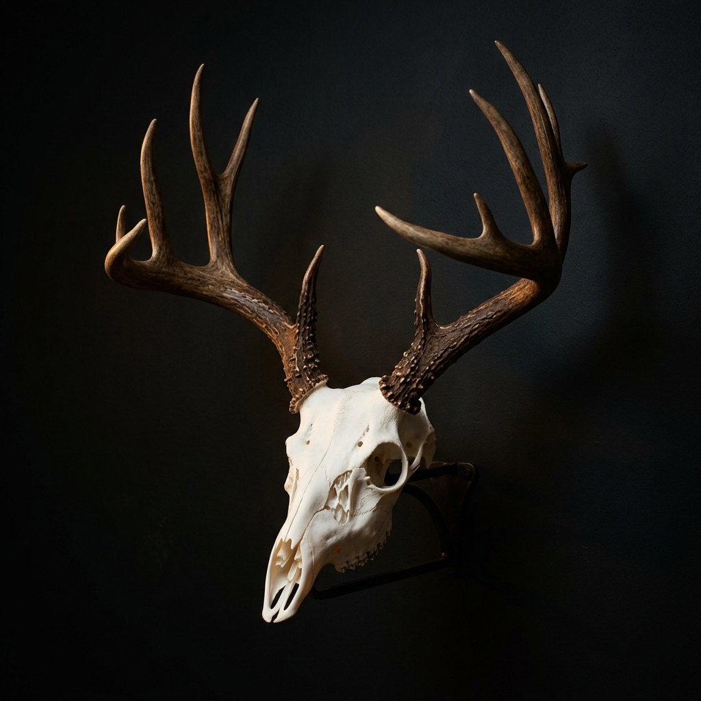 Professional whitetail deer euro mount on dark background